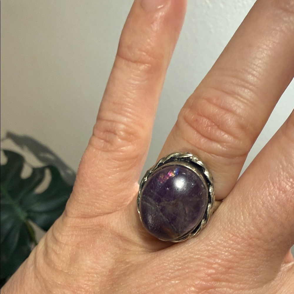 Unique healing amethyst prism oversize jewelry sterling Silver purple Ring‎ 6/7